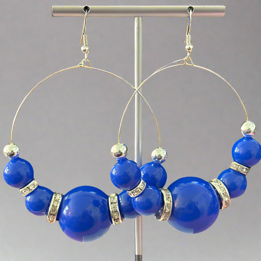 Earrings - Royal Blue Bead Rhinestone Earrings