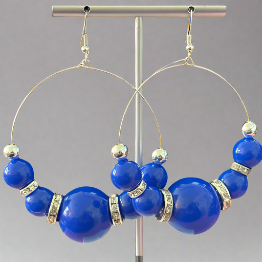 Royal Blue Bead Rhinestone Earrings
