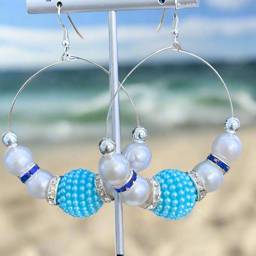 Earrings - Amicae Blue Pearl Rhinestone Earrings