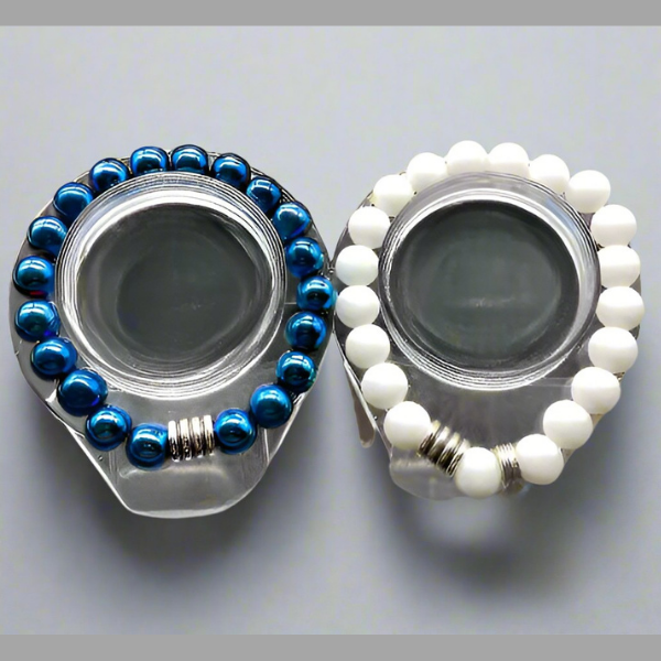 Blue Hematite and White Jade Bracelets