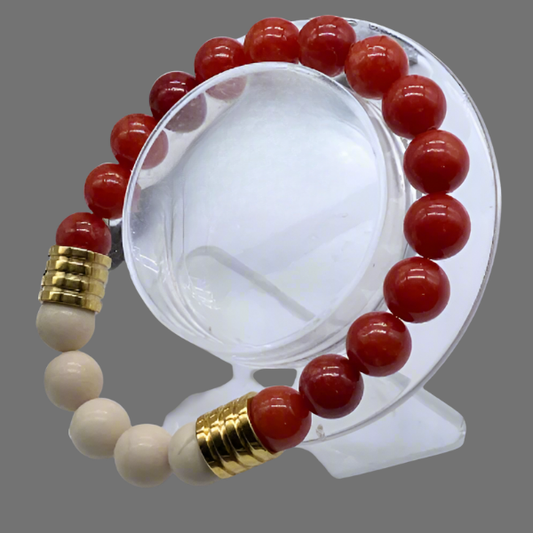 Statement Red Coral and Cream Beaded Bracelet, Peace N Beads