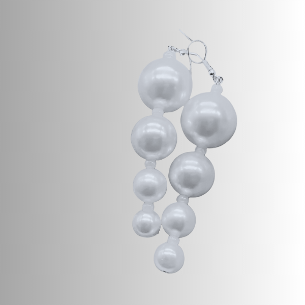White Glass Pearl 4 Tier Earrings Right View, Peace N Beads