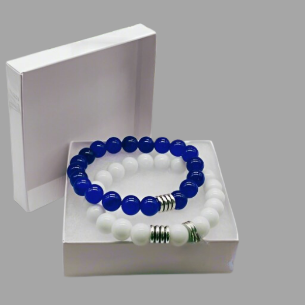 White and Blue Jade Gemstone Bracelets, Peace N Beads