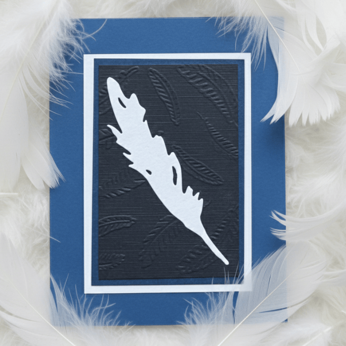 Handcrafted note card featuring a feather design, titled A Flutter of Fun, perfect for any occasion