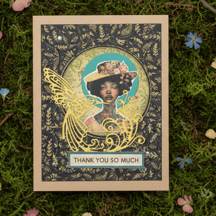 A Touch of Nostalgia note card featuring a beautiful design with vintage elements and a heartfelt message