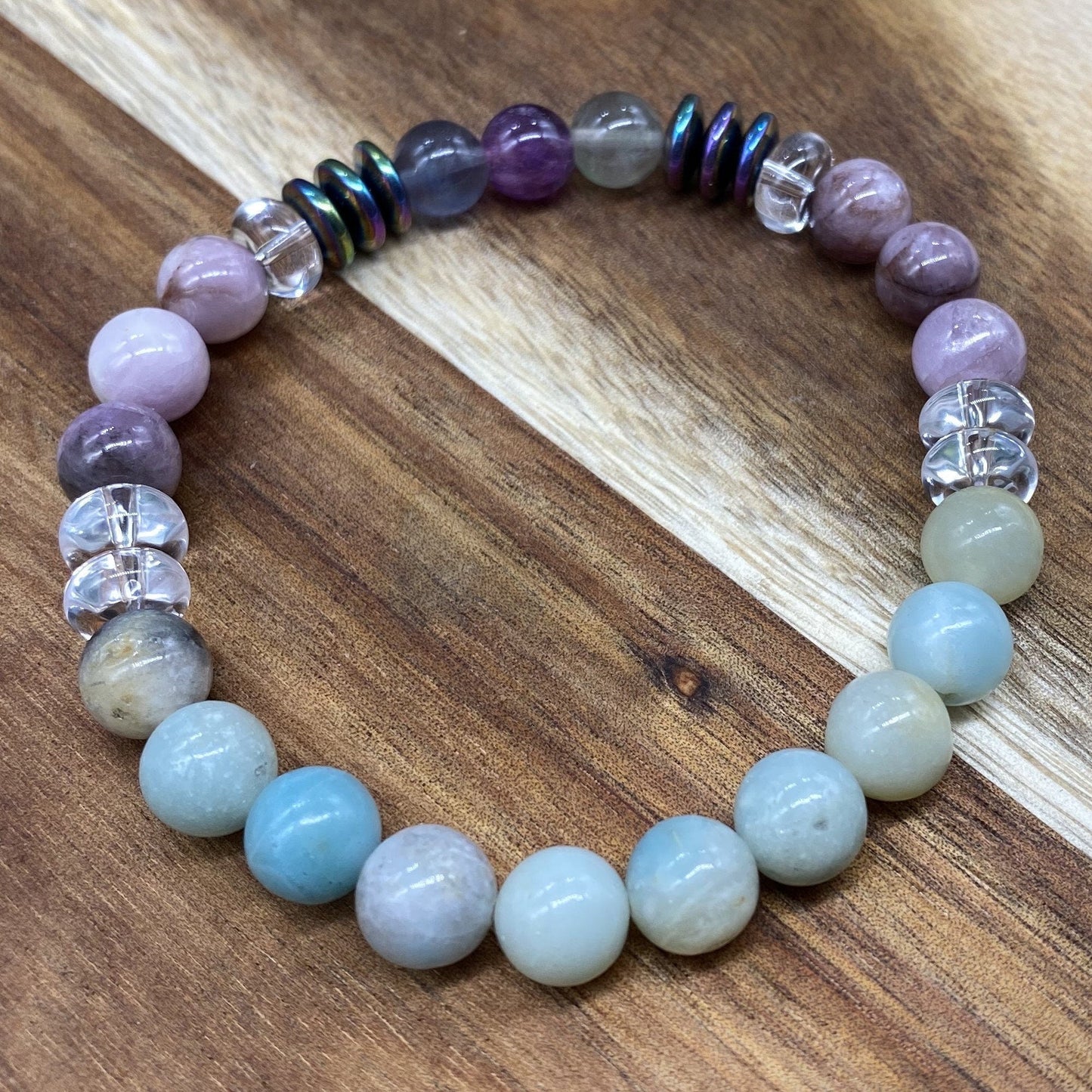 Amazonite, Kunzite Memory Bracelet-Peace N Beads Design