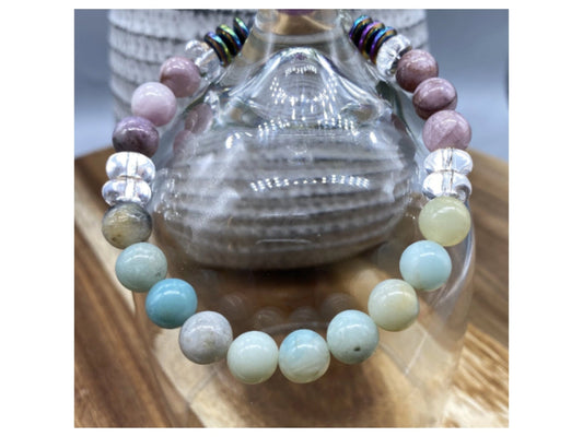 Amazonite, Kunzite Memory Bracelet-Peace N Beads Design