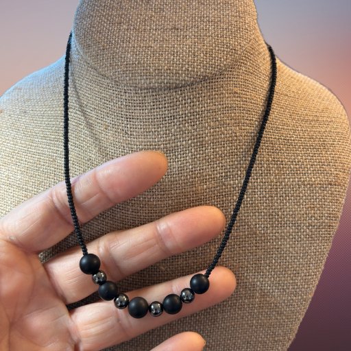 Black Onyx and Hematite Gemstone Necklace-Peace N Beads