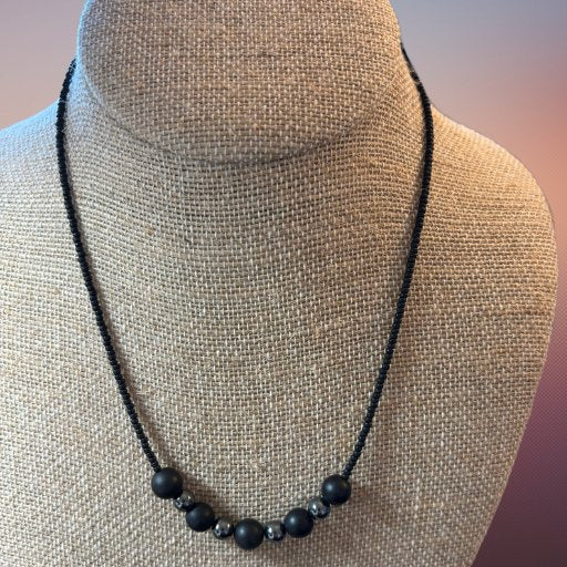 Black Onyx and Hematite Gemstone Necklace-Peace N Beads 
