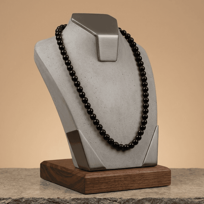Elegant Black Onyx Jewelry Set displayed on a modern jewelry stand for showcasing beauty