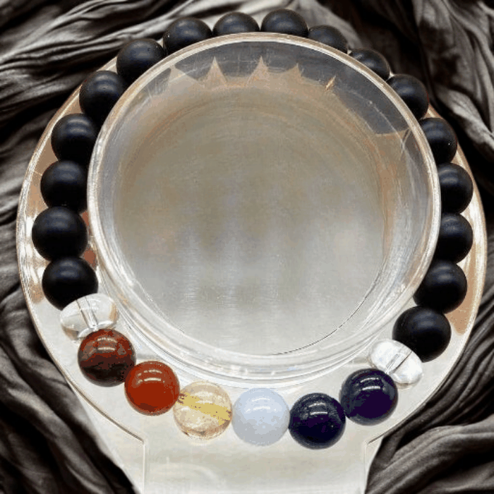 7 Bead Black Onyx Chakra Bracelet with Multi-Colored Gemstones
