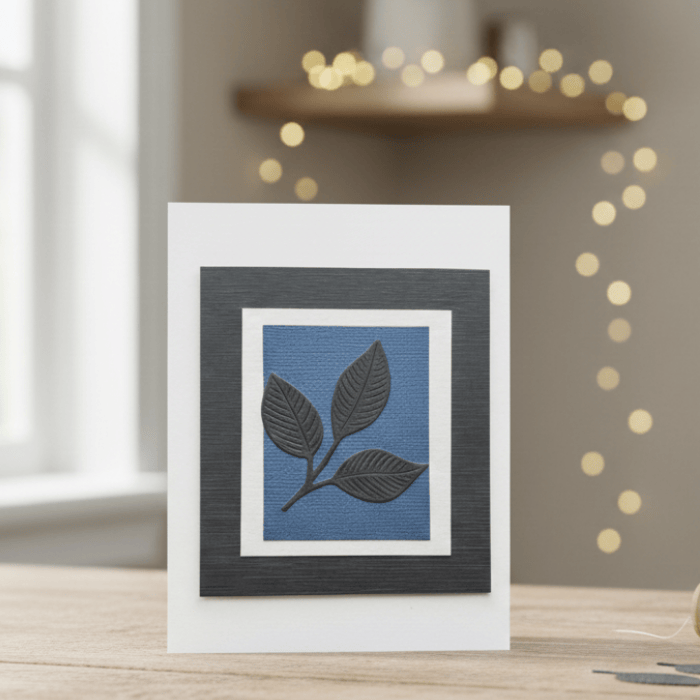 Blossoms of Affection Note Cards featuring a leaf design in blue and black for heartfelt messages