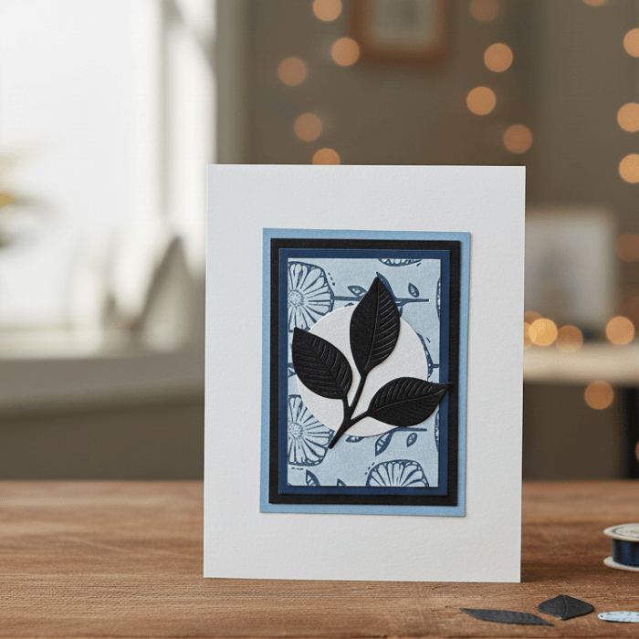 Blossoms of Affection Note Cards featuring a floral design with leaves on a textured background