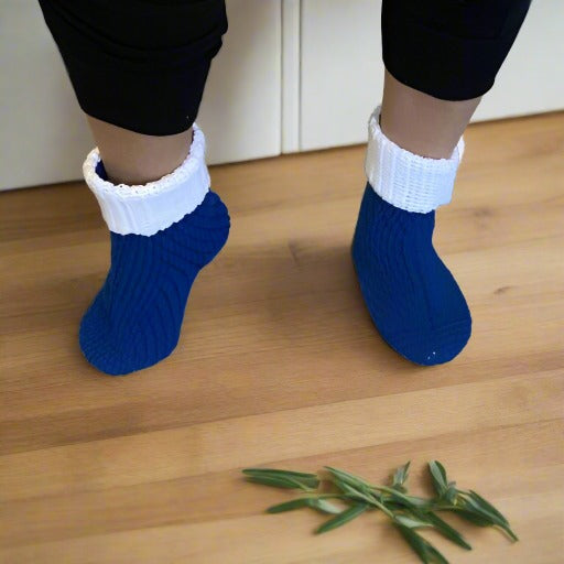 Blue and White Crocheted Foot Warmers-Peace N Beads Design