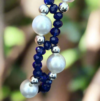 Blue Crystal Pearl Silver Bracelet-Peace N Beads Design