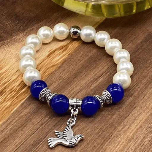 Blue Jade White Charm Bracelet - Peace N Beads Design