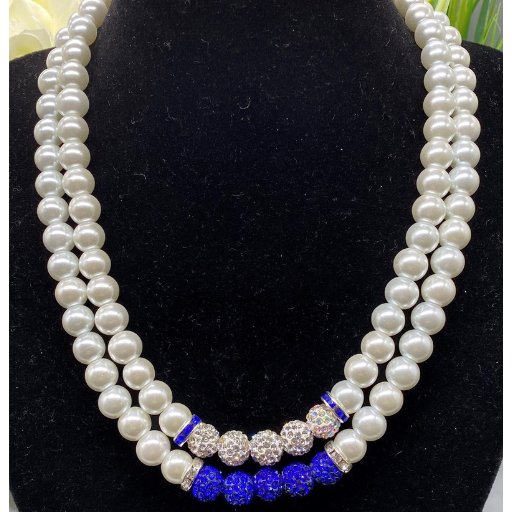 Blue Rhinestone 2 Strand Necklace-Peace N Beads Design