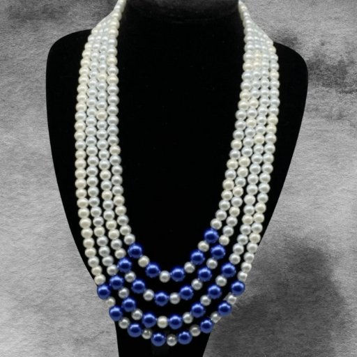 Blue White 4 Strand Pearl Necklace-Peace N Beads Design