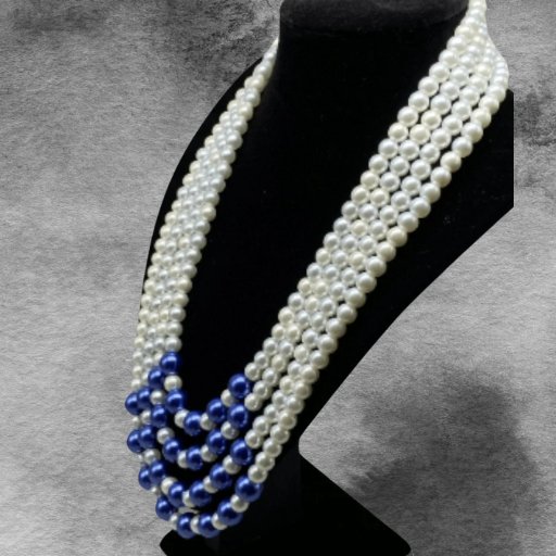 Blue White 4 Strand Pearl Necklace-Peace N Beads Design