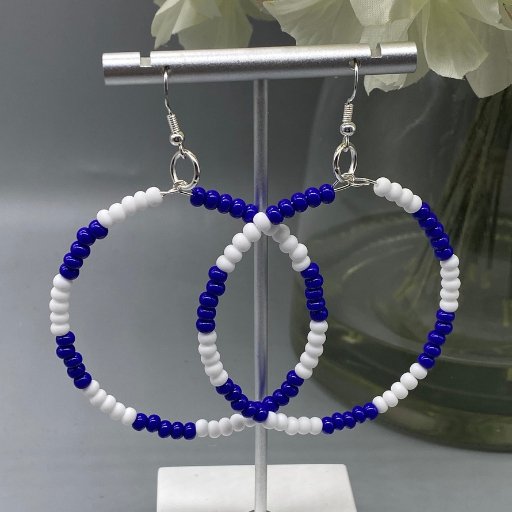 Blue White Hoop Earrings - Peace N Beads Design