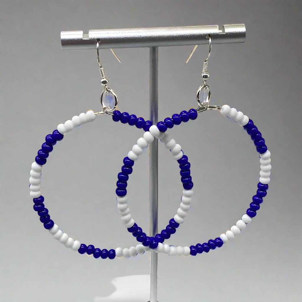 Earrings - Blue White Hoop Earrings