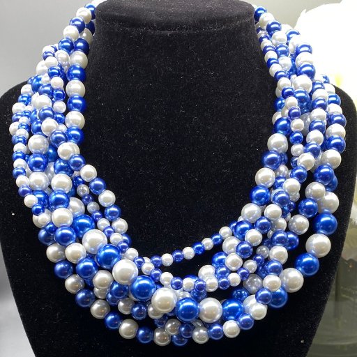 Blue White Pearl 7 Strand Necklace-Peace N Beads Design