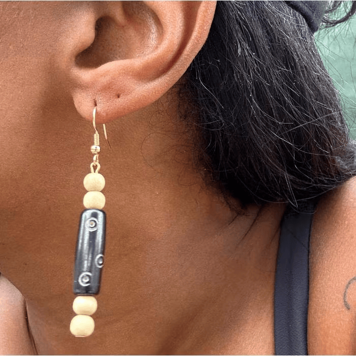 Boho Grain Handmade Wood Drop Earrings featuring natural wood beads for a stylish look