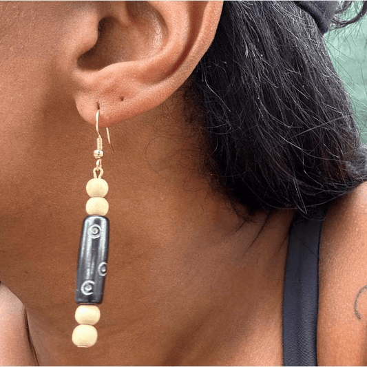 Boho Grain Handmade Wood Drop Earrings featuring natural wood beads for a stylish look