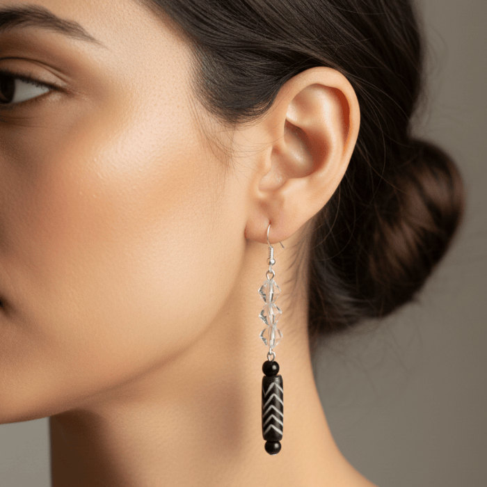 Elegant Cascade Crystal Wood Earrings featuring a sleek design and clear crystals