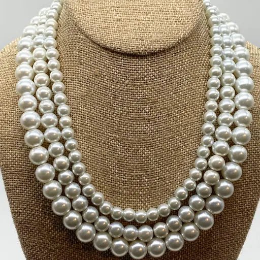 Classic 3 Strand Pearl Necklace - Peace N Beads Design
