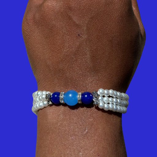 Delicate 3 Strand Blue Pearl Bracelet-Peace N Beads Design