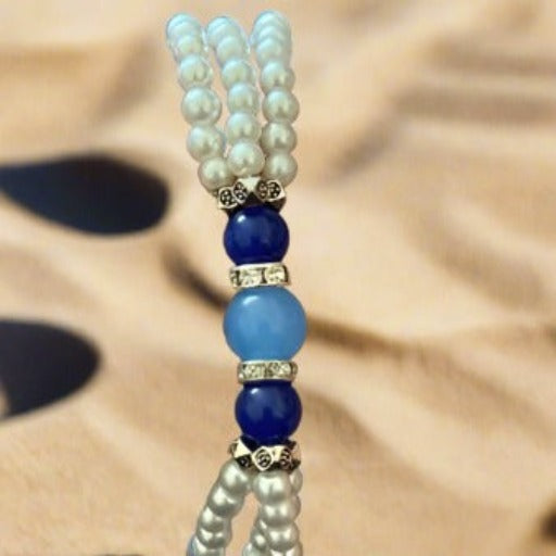 Delicate 3 Strand Blue Pearl Bracelet-Peace N Beads Design