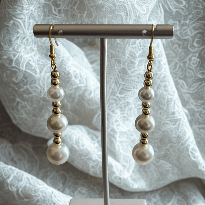 Elegant Hematite and Glass Pearl Drop Earrings with gold accents for a sophisticated look