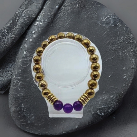 Exquisite Beaded Bracelet with Purple Jade and Gold Hematite on a stylish background