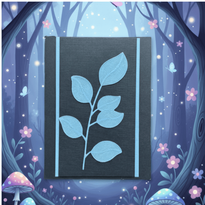 Foliage Fantasia: Nature-Inspired Creations note cards featuring elegant leaf design on a dark background