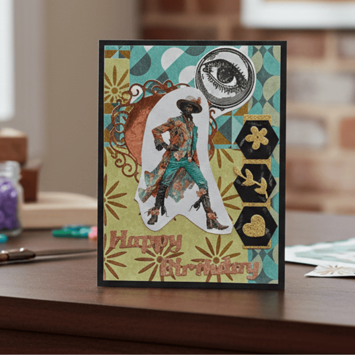 Funky Florals Vintage Note Cards featuring a colorful birthday design with floral patterns and artistic elements