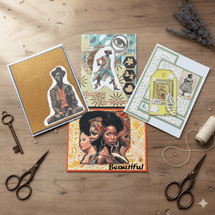 Funky Florals Vintage Note Cards featuring vibrant designs with artistic illustrations and heartfelt messages