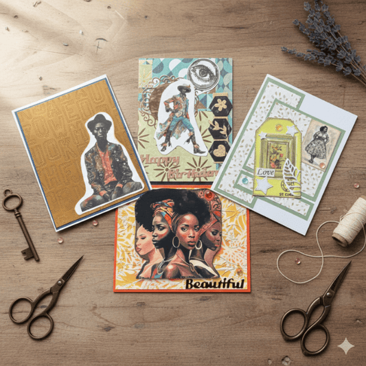 Funky Florals Vintage Note Cards featuring vibrant designs with artistic illustrations and heartfelt messages