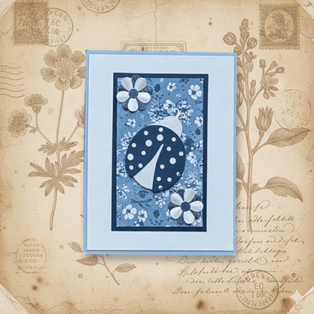 Garden Whispers Ladybugs and Blooms Note Card with Floral Design and Polka-Dot Ladybug