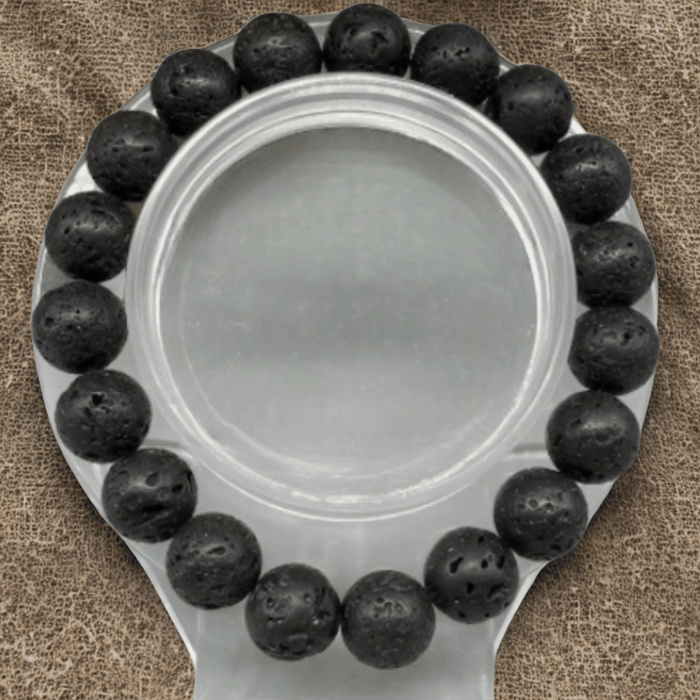 Genuine Black Lava Rock Beaded Bracelet with natural stone texture and essential oil diffuser properties