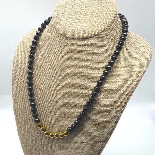 Gold and Black Onyx Men's Necklace-Peace N Beads Design