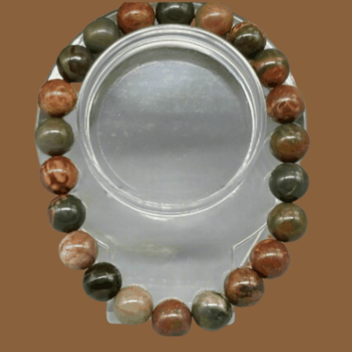 Peace N Beads Handcrafted Genuine Picasso Jasper Bracelet with round natural jasper beads