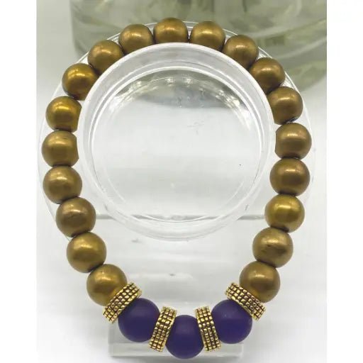Handcrafted Men's Gold Purple Bracelet-Peace N Beads Design
