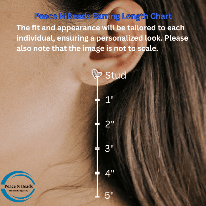 Earring length chart for Peace N Beads Design featuring guidance for handmade pearl and hematite earrings
