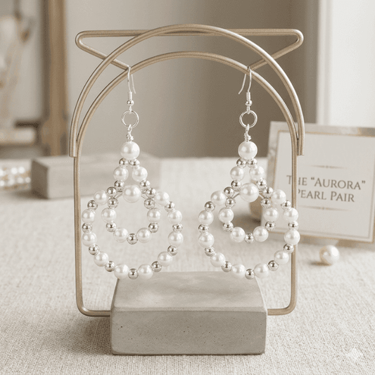 Handmade Pearl and Hematite Earrings featuring elegant circular design with sparkling pearls