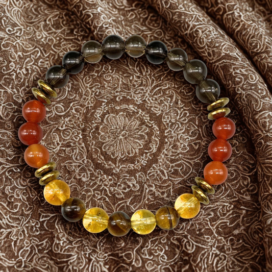 Colorful Happiness Gemstone Bracelet featuring golden accents and various vibrant gemstones