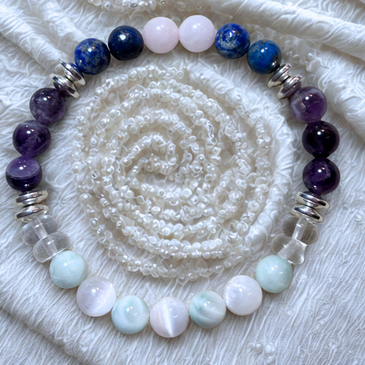Head Comfort Crystal Bracelet featuring mixed gemstones and silver accents for mindfulness and style