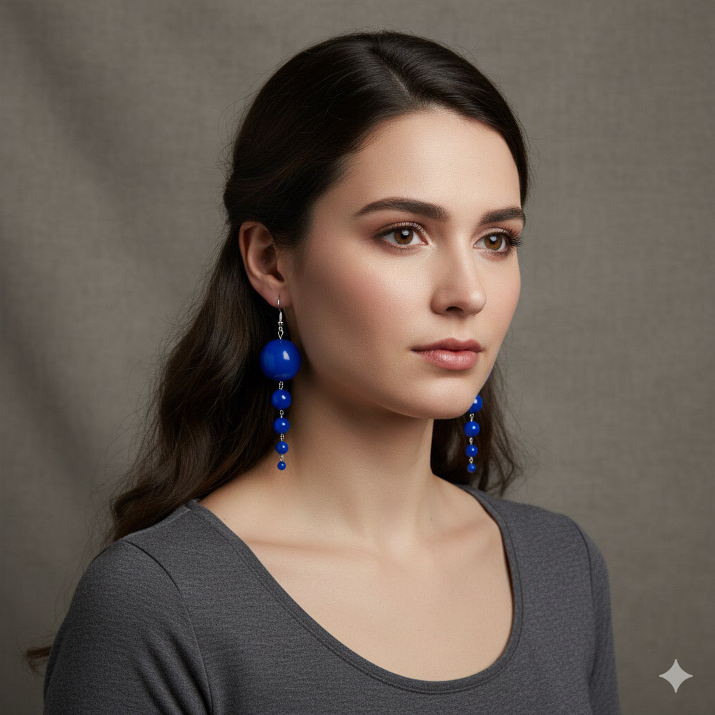 Statement Royal Blue Beaded Drop Earrings