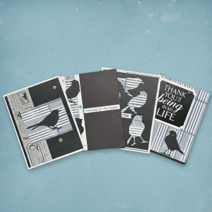 Set of Ink Winged Whispers note cards featuring elegant bird designs and heartfelt messages