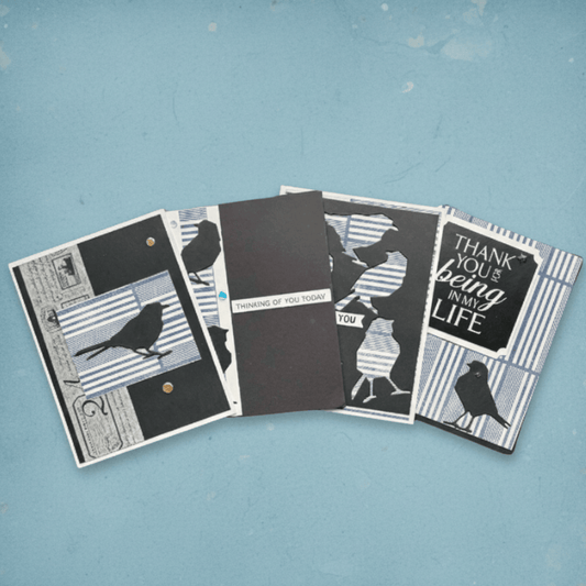 Set of Ink Winged Whispers note cards featuring elegant bird designs and heartfelt messages